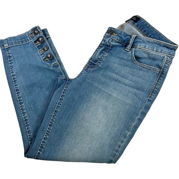 Talbots Petite Cropped Jeans Size 6P Blue Nautical Ankle Button Stone Wash Denim - Picture 6 of 11